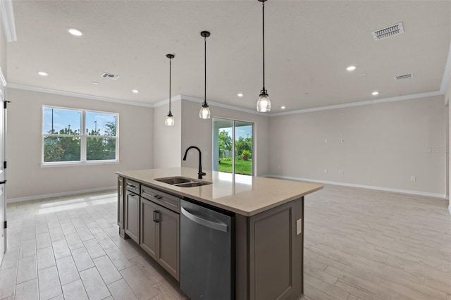 10245 Park Estates Ave, Orlando, FL 32836 - kitchen featuring dishwasher, a sink, light wood-type flooring, open floor plan, and baseboards