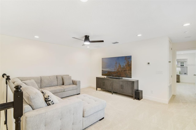 14655 Erice Ave, Clermont, FL 34714 - carpeted living area featuring baseboards, recessed lighting, and a ceiling fan