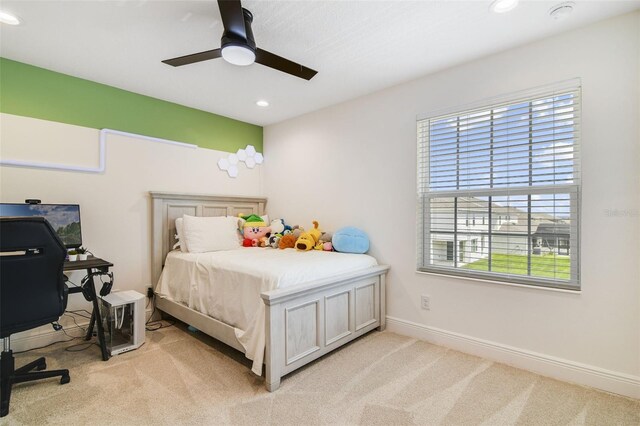 14655 Erice Ave, Clermont, FL 34714 - bedroom with light carpet, recessed lighting, ceiling fan, and baseboards