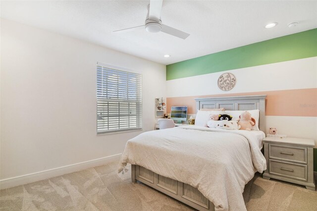 14655 Erice Ave, Clermont, FL 34714 - bedroom with light carpet, recessed lighting, a ceiling fan, and baseboards