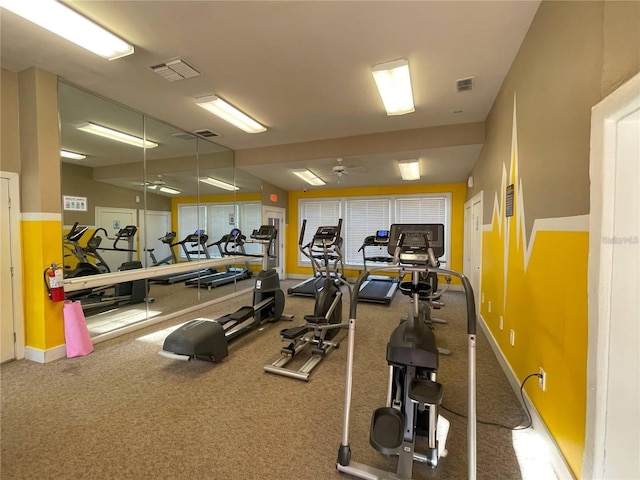 238 Afton Sq Unit 106, Altamonte Springs, FL 32714 - gym featuring ceiling fan, carpet, and baseboards