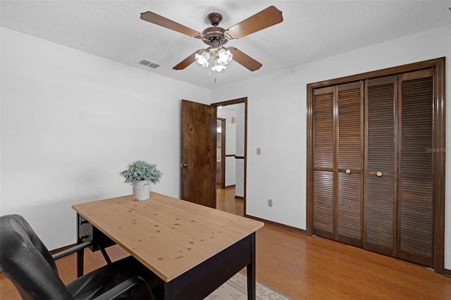 1830 W Clinton Dr, Saint Cloud, FL 34769 - home office featuring ceiling fan, light wood-type flooring, and baseboards