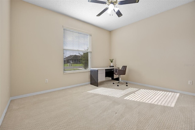 2710 Autumn Ln, Eustis, FL 32726 - unfurnished office featuring light carpet, ceiling fan, baseboards, and a textured ceiling