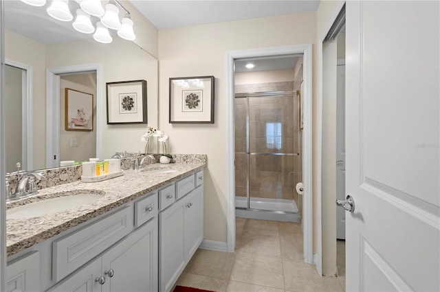 4314 Lana Ave, Davenport, FL 33897 - full bath with a stall shower, tile patterned floors, double vanity, and baseboards