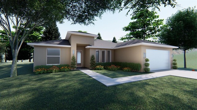 304 N Jungle Rd, Geneva, FL 32732 - prairie-style house featuring stucco siding, a garage, a front yard, and concrete driveway