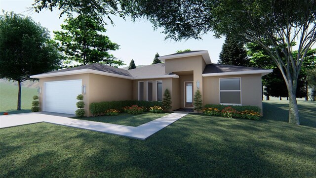 304 N Jungle Rd, Geneva, FL 32732 - view of front of property featuring stucco siding, a garage, a front lawn, and concrete driveway