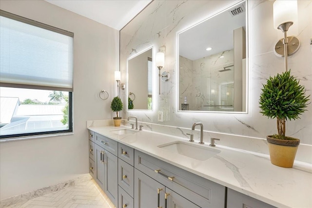 3924 SW 189th Ave, Miramar, FL 33029 - bathroom featuring a marble finish shower and double vanity