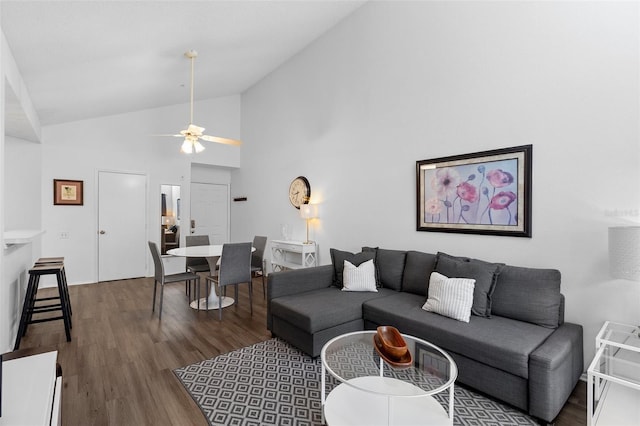 3900 Southpointe Dr Unit 127, Orlando, FL 32822 - living room with lofted ceiling, dark wood-style flooring, and a ceiling fan