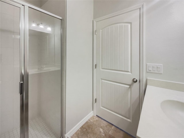 4010 Brookshire Cir, Eustis, FL 32736 - full bath with a stall shower, vanity, and baseboards