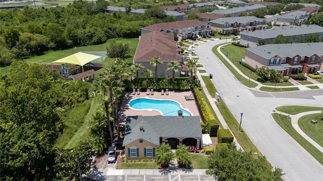 aerial view of a pool