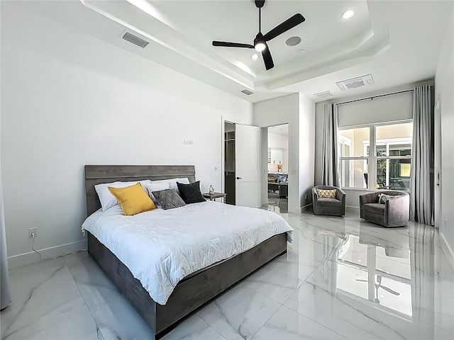 601 Green Briar Blvd, Altamonte Springs, FL 32714 - bedroom with marble finish flooring, a tray ceiling, ceiling fan, recessed lighting, and baseboards
