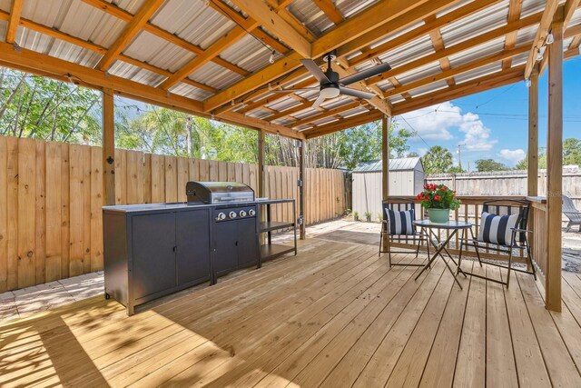 2460 Worthington Rd, Maitland, FL 32751 - deck with a fenced backyard, grilling area, and a ceiling fan