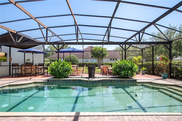 402 S Lake Victoria Cir, Deland, FL 32724 - swimming pool with a patio area and glass enclosure