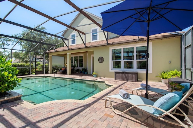 402 S Lake Victoria Cir, Deland, FL 32724 - outdoor pool featuring a patio and glass enclosure