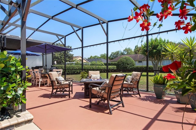 402 S Lake Victoria Cir, Deland, FL 32724 - view of patio / terrace featuring outdoor dining area and a lanai