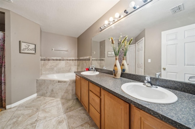 2354 Barons Ct, Tavares, FL 32778 - bathroom with a bath, double vanity, baseboards, and tile patterned floors