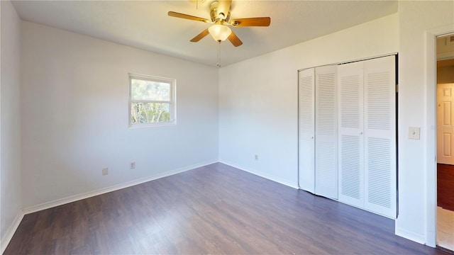 1119 Edith Dr, Daytona Beach, FL 32117 - unfurnished bedroom featuring dark wood-style flooring, a closet, and ceiling fan