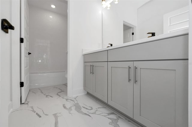 13081 Sunrise Harvest Dr, Winter Garden, FL 34787 - bathroom featuring marble finish flooring, vanity, baseboards, toilet, and recessed lighting