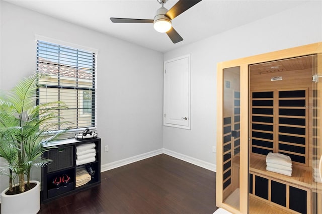 8312 Prestbury Dr, Orlando, FL 32832 - unfurnished office with dark wood-type flooring, baseboards, a sauna / steam room, and ceiling fan
