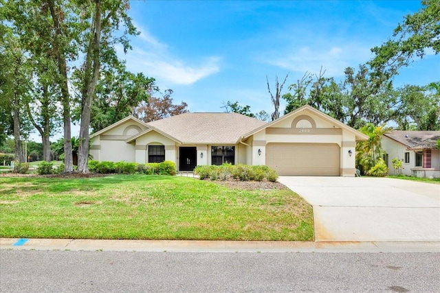 2900 Hammock Dr, Plant City, FL 33566 - single story home with a garage, stucco siding, driveway, a front yard, and a shingled roof