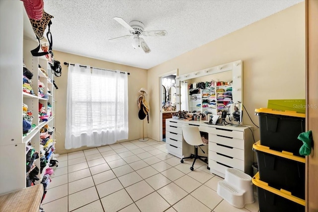 2900 Hammock Dr, Plant City, FL 33566 - home office featuring a ceiling fan, a textured ceiling, and light tile patterned floors