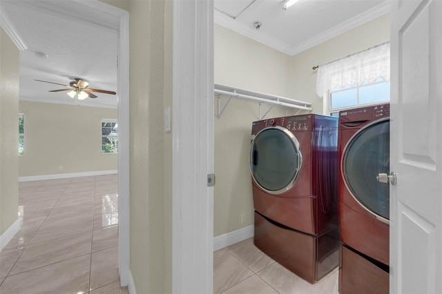 181 W Minnehaha Ave, Clermont, FL 34711 - washroom featuring separate washer and dryer, crown molding, tile patterned floors, ceiling fan, and healthy amount of natural light
