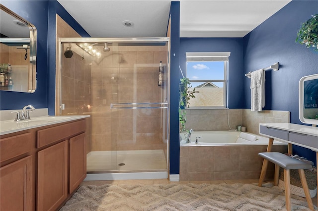 2762 Pepper Ln, Orlando, FL 32812 - bathroom featuring a bath, a stall shower, tile patterned floors, and vanity