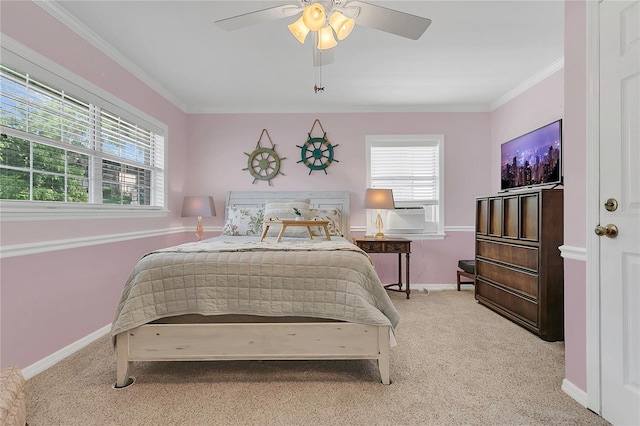 936 N Baker St, Mount Dora, FL 32757 - bedroom with carpet floors, crown molding, baseboards, and a ceiling fan