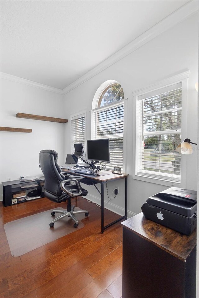 714 Home Grove Dr, Winter Garden, FL 34787 - office area with crown molding, wood finished floors, and baseboards