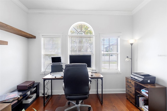 714 Home Grove Dr, Winter Garden, FL 34787 - office space featuring crown molding, wood finished floors, and baseboards