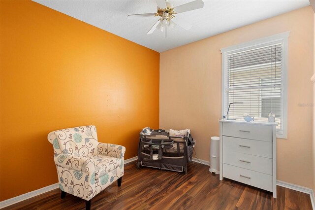 714 Home Grove Dr, Winter Garden, FL 34787 - living area featuring ceiling fan, wood finished floors, and baseboards