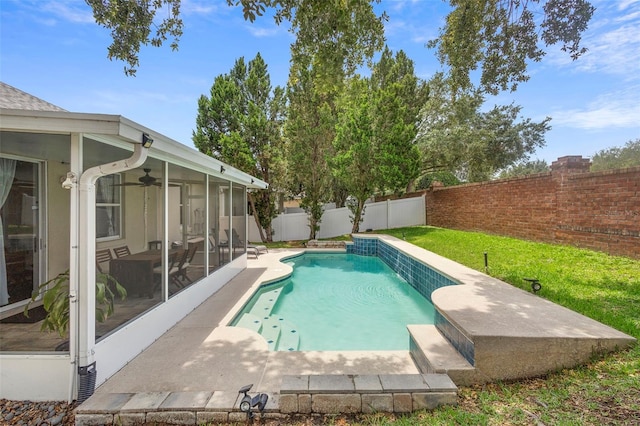 714 Home Grove Dr, Winter Garden, FL 34787 - view of swimming pool with a sunroom, ceiling fan, and a patio