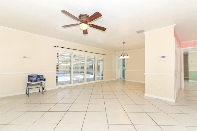 645 Peachwood Dr, Altamonte Springs, FL 32714 - unfurnished room featuring ornamental molding, ceiling fan, baseboards, and a chandelier