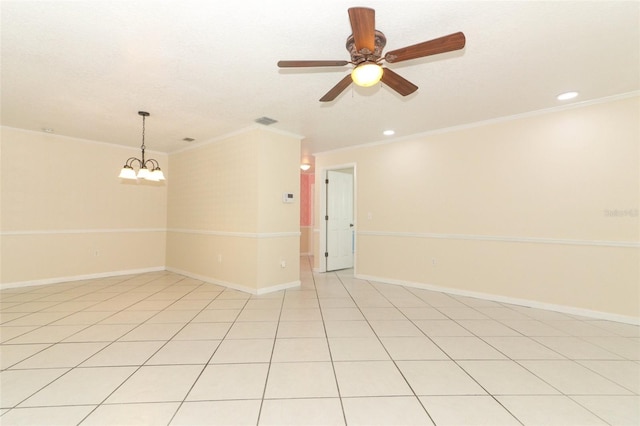 645 Peachwood Dr, Altamonte Springs, FL 32714 - empty room featuring crown molding, ceiling fan, recessed lighting, baseboards, and a chandelier