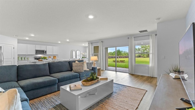 4246 Acoma Dr, Ormond Beach, FL 32174 - living area featuring light wood-style floors, recessed lighting, and a textured ceiling