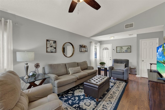 722 Ridgewood Way, Winter Springs, FL 32708 - living room featuring lofted ceiling, ceiling fan, and dark wood-style floors