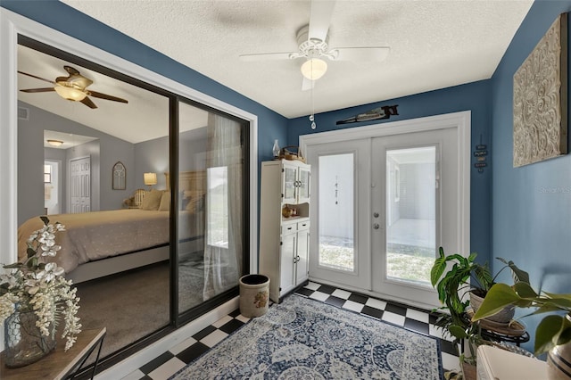 722 Ridgewood Way, Winter Springs, FL 32708 - doorway to outside with french doors, tile patterned floors, ceiling fan, plenty of natural light, and a textured ceiling