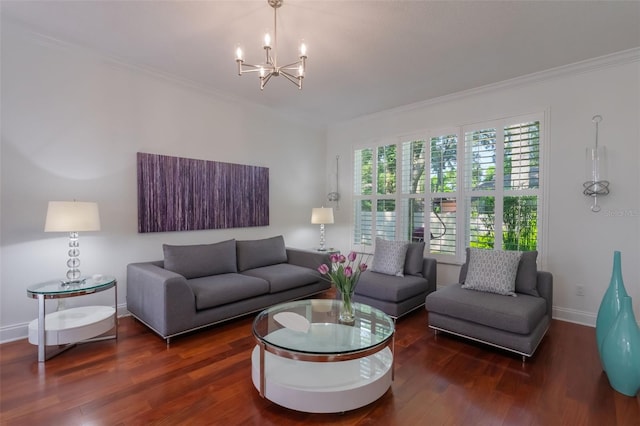 920 Cool Springs Cir, Ocoee, FL 34761 - living room featuring wood finished floors, a chandelier, crown molding, and baseboards