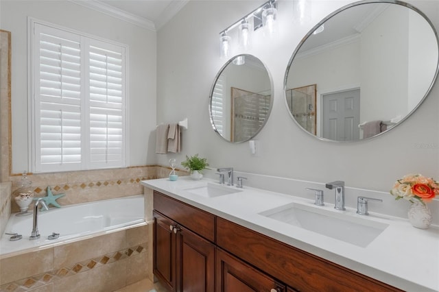 920 Cool Springs Cir, Ocoee, FL 34761 - full bathroom featuring double vanity, a garden tub, and crown molding