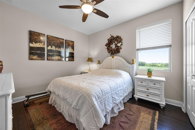 15208 Lake Claire Overlook Dr, Winter Garden, FL 34787 - bedroom with baseboards, wood-type flooring, a ceiling fan, and a closet
