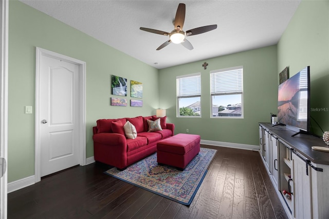 15208 Lake Claire Overlook Dr, Winter Garden, FL 34787 - living room with baseboards, dark wood-style flooring, and a ceiling fan
