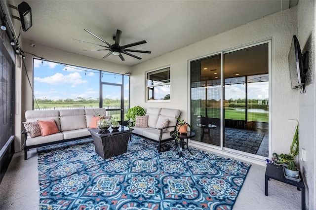 15208 Lake Claire Overlook Dr, Winter Garden, FL 34787 - sunroom with an outdoor living space and ceiling fan