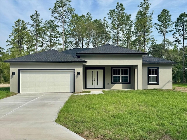 152 W Diego Pl, Citrus Springs, FL 34434 - view of front of house featuring stucco siding, concrete driveway, a front yard, and a garage