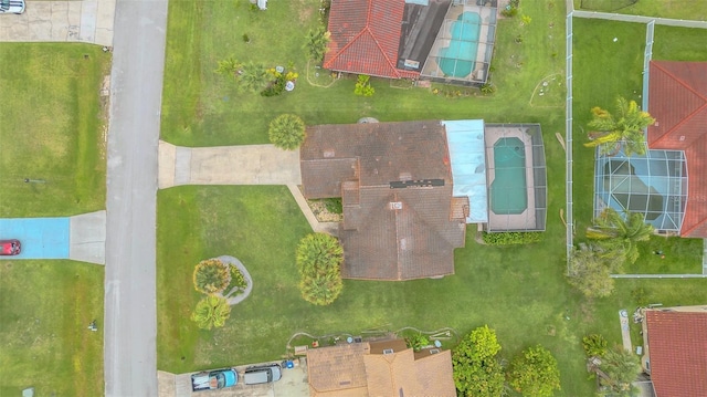 aerial view of a pool area