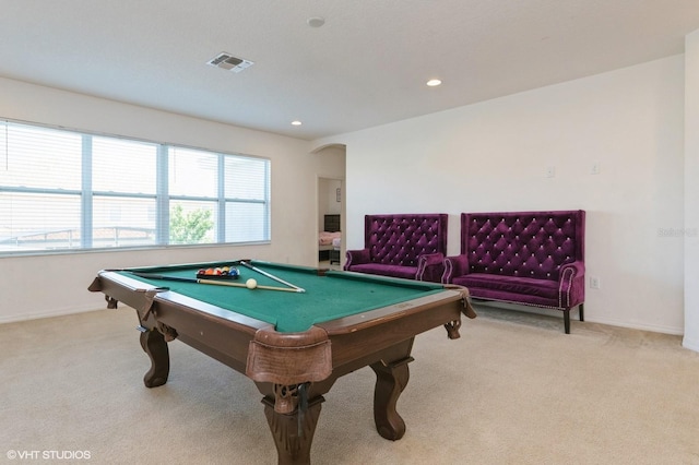 7017 Oakwood St, Davenport, FL 33837 - game room featuring carpet floors, billiards table, baseboards, recessed lighting, and arched walkways