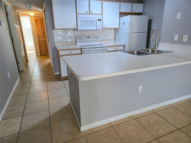 3157 Britannia Blvd Unit B, Kissimmee, FL 34747 - kitchen with white appliances, a sink, light tile patterned floors, and white cabinets