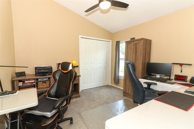2021 Wildfire Ct, Apopka, FL 32703 - office space with lofted ceiling, ceiling fan, and light carpet