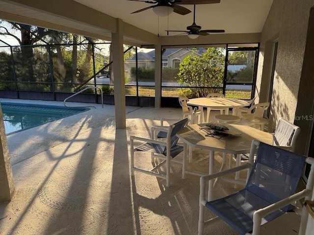 2 Bickshire Ln, Palm Coast, FL 32137 - sunroom with ceiling fan and a swimming pool