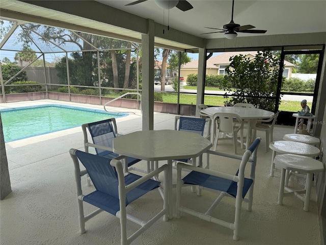 2 Bickshire Ln, Palm Coast, FL 32137 - view of pool with a patio area, ceiling fan, a lanai, and outdoor dining space