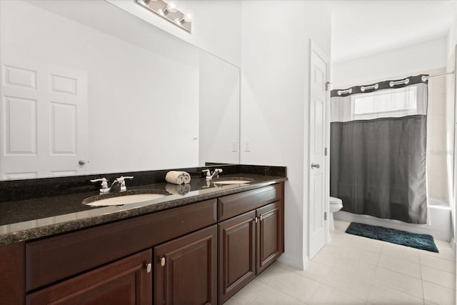 3868 Whitewood Ct, Oviedo, FL 32766 - bathroom with toilet, double vanity, shower / tub combo with curtain, and tile patterned floors